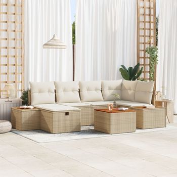 Conjunto De Sofás De Jardín De 7 Piezas Con Cojines Beige De Ratán Sintético V8413 Unico / Beige