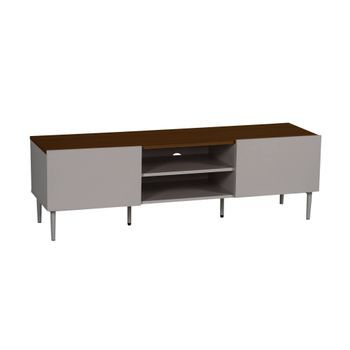 Mueble De Tv De Metal Y Decoración De Madera 2 Puertas, 140cm, Gris