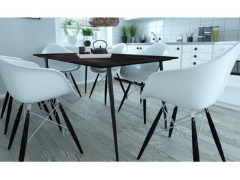 Mesa de comedor para 8 personas en efecto de madera negra l. 160