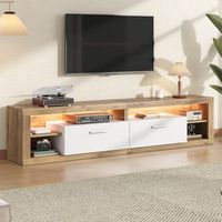mueble de tv - salon - tablero de particulas - madera natural y blanco 180x355x50cm