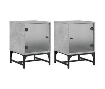 Vidaxl mesitas noche puertas de vidrio 2 uds gris hormigón 35x37x50 cm