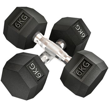 HOMCOM Juego de Mancuernas de 6kg con Barra de Conexión Metálica y Cabeza Hexagonal para Entrenamiento en Casa Negro y Plata