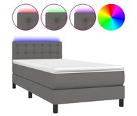 cama box spring y colchon led cuero sintetico gris 90x200 cm botones