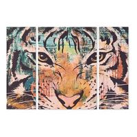 cuadro set 3 lienzo mdf 140x38x100 tigre naranja