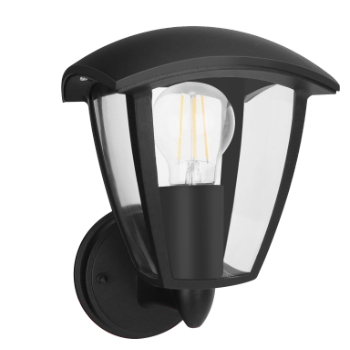 Aigostar - Aplique de exterior con brazo, E27 casquillo gordo, impermeable IP44. Forma de farolillo, uso interior y exterior. Resistente aluminio color negro, altura 23,5cm (bombilla no incluida)