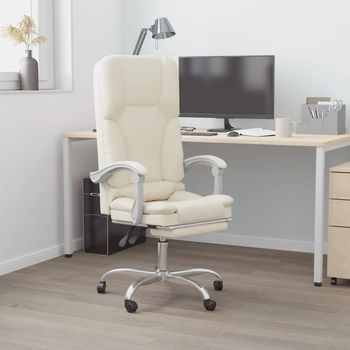 Sillón | Silla De Oficina Reclinable Masaje Cuero Sintético Color Crema Cfw2958371