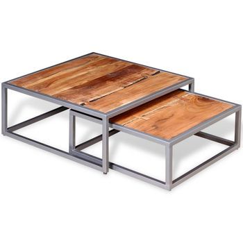 Juego De Pack 2 Uds Mesas De Centro，mesa Auxiliar，mesa De Café Madera Maciza De Acacia