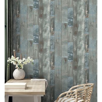 Papel Pintado Vinílico Ecológico Listones De Madera Estilo Tropical - Oporto 679633 De Gaulan - Rollo De 10 M X 0,53 M