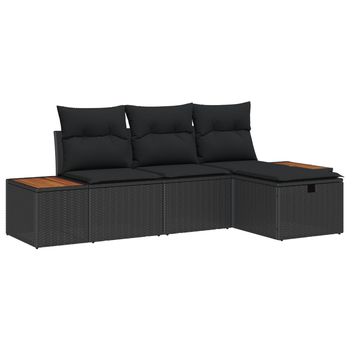 Conjunto De Sofá De Jardín De 4 Uds Con Cojines Negro Poliratán Cfw814203