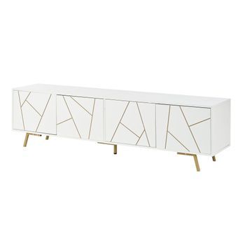 Mueble De Tv 4 Puertas Pb Urban Meuble 190x40x51,5 Cm - Blanco Y Oro