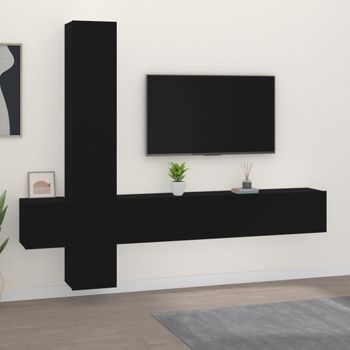 Set De 5 Uds Muebles Tv | Mueble De Salón | Armario Tv Madera Contrachapada Negro Cfw789277