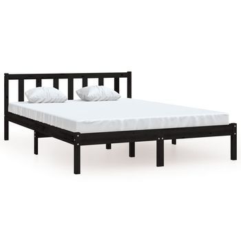 Cama Matrimonial | Cama Para Adultos | Estructura De Cama Madera Maciza De Pino Negro 135x190 Cm