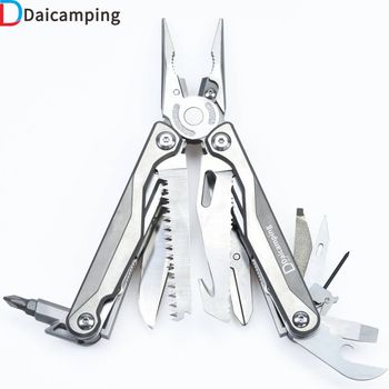 Daicamping DL7, Herramienta Multiusos para Exteriores con Mango de Aleación de Titanio, Pinza, Cuchillo Plegable, Tijeras, Alicates EDC