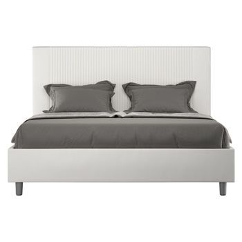 Cama Moderna Con Cabecero De Rayas Verticales Acolchado En Símil Piel Bazen-color Blanco-ropa De Cama 140x190 Cm-opción Con Base Y Caja