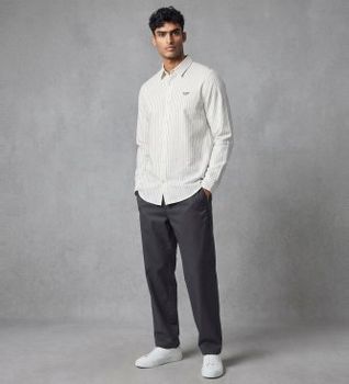 Guess para hombre. M6GH16W1711 Camisa Jacquaurd Striped beige (S), Blanco, Casual, Algodón, Clásico, Manga larga
