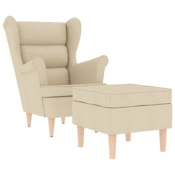 Sillón Con Taburete Reposapiés De Tela Crema Cfw814694