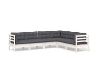muebles de jardin 6 piezas y cojines blanco madera maciza de pino