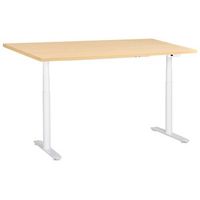 escritorio de altura regulable electrico moderno patas redondas 160 x 72 cm tablero marron claro y base blanca destinas