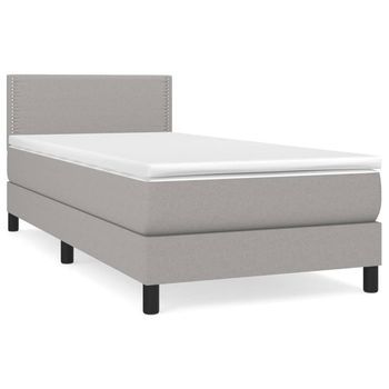 Cama Box Spring Con Colchón Tela Gris Claro 90x190 Cm Vidaxl