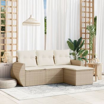 Conjunto De Sofás Jardín Con Cojines 4 Uds | Mueble Jardin Mesa Y Sillas Ratán Sintético Beige Cfw248401