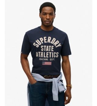 Superdry para hombre. M1012176A Camiseta Athletic Essential marino (L), Casual, Algodón, Manga corta