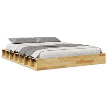 Estructura De Cama Sin Colchón 140x190 Cm Madera Maciza Roble