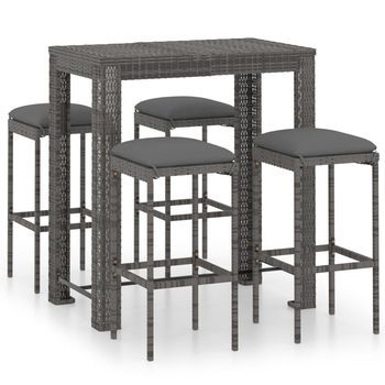 Conjunto Muebles Bar Jardín 5 Uds | Mesa Y Sillas Y Cojines Ratán Sintético Gris