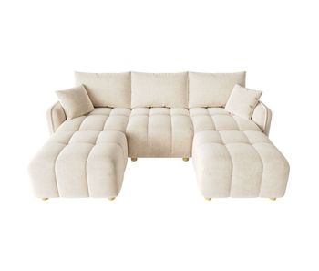 Sofá modular,sofá compresible 5 plazas fija panorámico de tela,beige