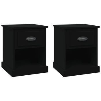 Pack 2 Uds Mesitas De Noche | Mesa Auxiliar | Mesilla Madera Contrachapada Negro 39x39x47,5 Cm