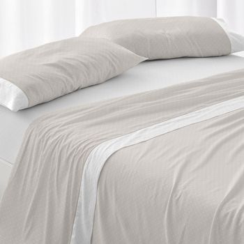 Juego De Sábanas 50% Algodón 50% Poliéster Diseño Topitos Color Beige Claro 160 X 190/200 Cm - Beige Claro - Burrito Blanco
