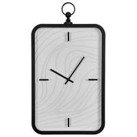 reloj de pared rectangular analogico estilo tradicional con diseno ondulado blanco y negro moliens