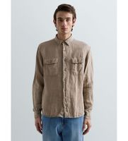 replay para hombre m414700081388b camisa de lino regular fit beige m casual manga larga