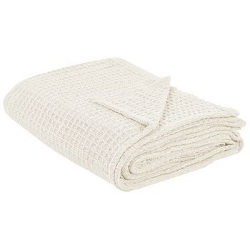 Colcha De Algodón Relieve Gofre Textiles Sala De Estar Dormitorio Beige Claro 200 X 220 Cm Chagyl
