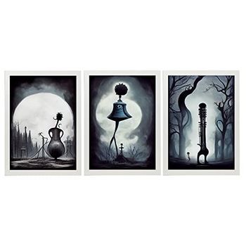 Set De 3 Posters Viento Al Estilo De T Burton Ilustraciones De Profesiones Y Oficios Inspiradas En Arte Gótico Y Oscuro Diseño Y Decoración De Interiores A4 Marcos Blancos Nacnic
