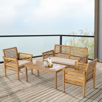 Conjunto De Muebles De Jardín Candela 4 Piezas Acacia - Efecto Madera/beige [casa.pro]