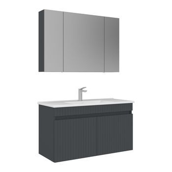 Conjunto De Mueble Con Lavabo Y Espejo (2 Piezas)  - 100 X 45 X 66 Cm - Antracita Mate