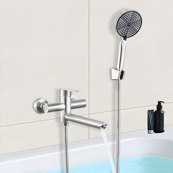 Grifo Mezclador De Baño Nettlife Negro Con Ducha De Mano, Grifo De Pared De Acero Inoxidable, Monomando, Instalación Vista Para Baño