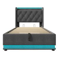 cama individual tapizada 90200 - led 360 hidraulica cabecero acolchado con usb tipo-c - gris