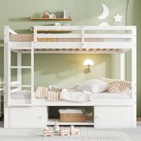 cama litera infantil convertible en 2 camas individuales con estanterias para zapatos y casilleros blanca 90x200 cm
