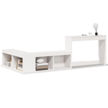 Mesita De Noche | Mueble Con Escritorio Madera Maciza Pino Blanco 232x122x75 Cm
