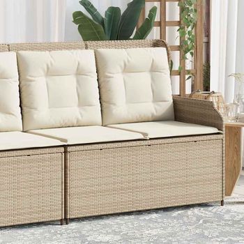 Sillón Reclinable De Jardín | Silla De Exterior Con Cojines Ratán Sintético Beige Cfw685626