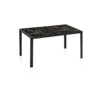 mesa de comedor fija con sobre de cristal en efecto marmol y negro 135x80 cm lacey marmol negro 135 x 75 x cm