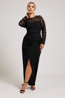 yours london vestido largo ajustado negro manga encaje mujer curvy y tallas grandes yours london