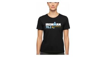Camiseta negra de manga corta ironman 70 3 marbella para mujer