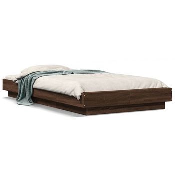 Cama Individual | Cama Para Adultos | Estructura De Cama Con Luces Led Madera Roble Marrón 90x200 Cm