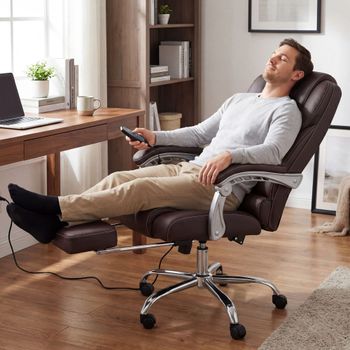 Silla de oficina giratoria regulable en cuero auténtico marrón