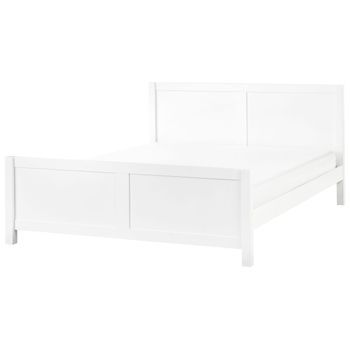 Cama Con Somier Y Cabecero De Madera De Caucho Blanco 180 X 200 Cm Champagnat