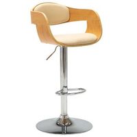 taburete de bar x1 trona retro en madera curvada y pvc crema y acero dec029461