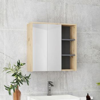 Armario De Baño Con Espejo De Mdf Homcom 60x20x60 Cm-madera Natural