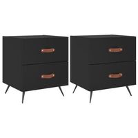 mesita de noche 35x40x475 cm madera trabajada hierro y cuero sintetico pu - negro